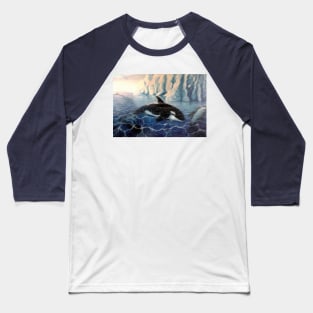 Orcas (Killer Whales) Art Design Baseball T-Shirt